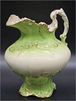 Vintage Green & White Porcelain Pitcher for Basin