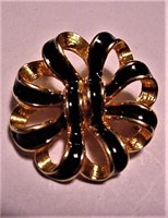 Vtg NAPIER Black & Gold Pin Brooch