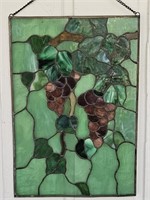 Green Grape & Vine Stained Glass Hanging Panel