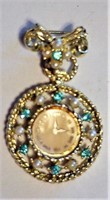 Vtg Pearls Rhinestone Fake Watch Pin Brooch