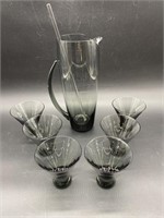 (7) Mid Century Smoky Glass Martini Set