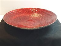 Large 16" Red Silver Cased Glass Bowl Turkey