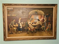 German Tavern Folk Life Oil on Canvas by M. Wagner