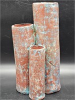 Signed Studio Art Pottery 13in, 3-Cylinder Vase