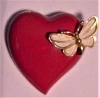 Vtg Red Enamel Heart Brooch Pin w/Butterfly