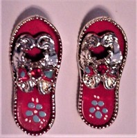 Vtg Red Enamel Rhinestone Slippers Shoes Pins