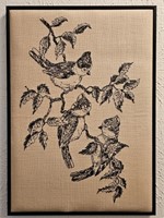 3- Little Birds on Branch Print on Woven Mat