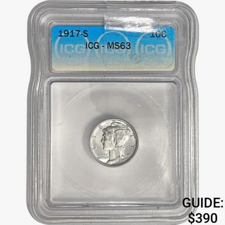 1917-S Mercury Silver Dime ICG MS63