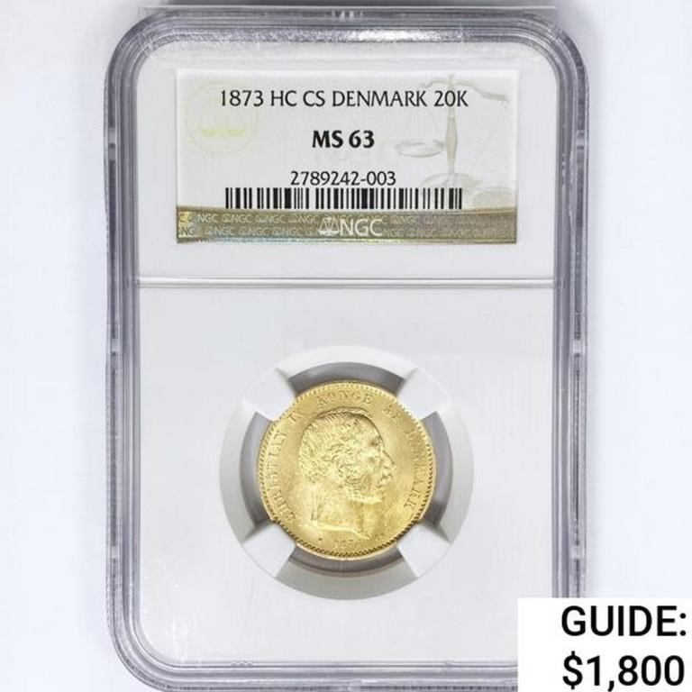 1873 HC CS 20K .26oz Denmark Gold NGC MS63