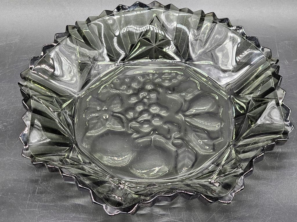 Smoky Glass Glass Bowl w/ Fruit Pattern
