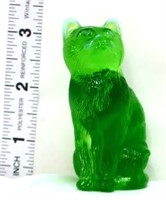 Green opalescent glass 3in cat figure