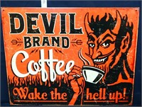 Metal Devil Brand Coffee sign