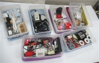 (6) Plastic bins all with contents including: