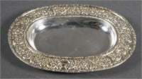 VTG STERLING SILVER REPOUSSE CARD TRAY