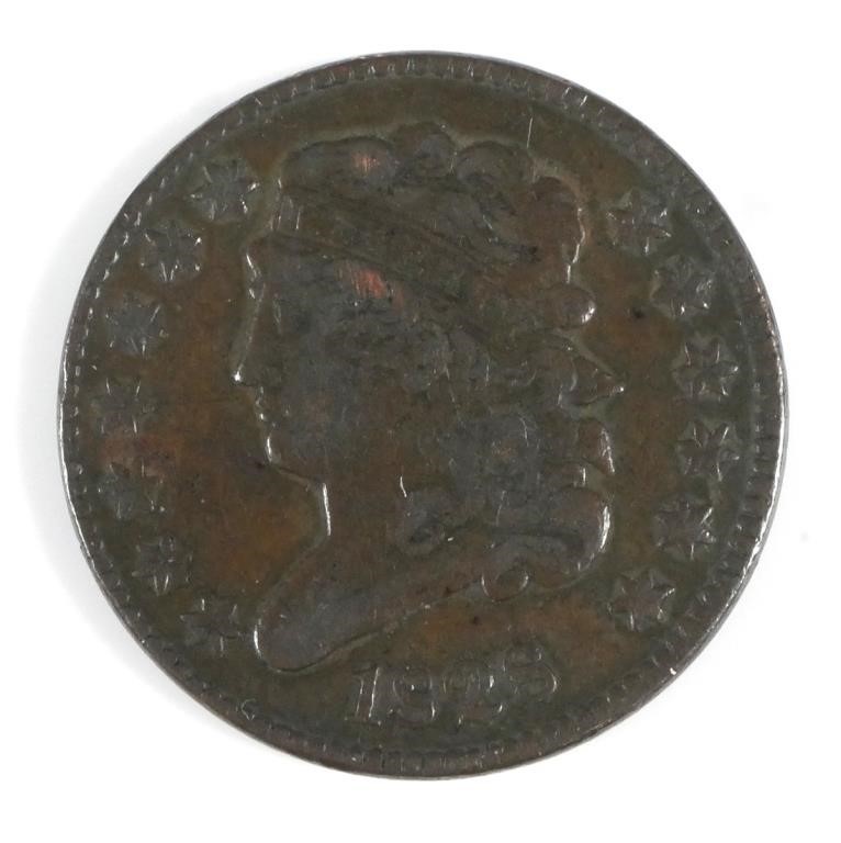 1828 US HALF CENT 13 STARS 1/2C COIN