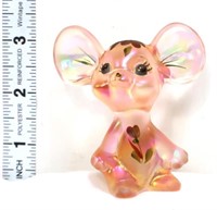 Fenton pink iridescent mouse figure w/ flowers