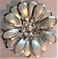 Large Silver Metal Flower Pin Brooch