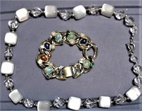 Multi-Color Rhinestones Pearls Bracelet & Necklace