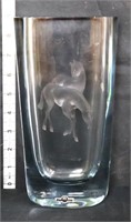 Strombdert Swedish 1960s leaded glass vase, horses
