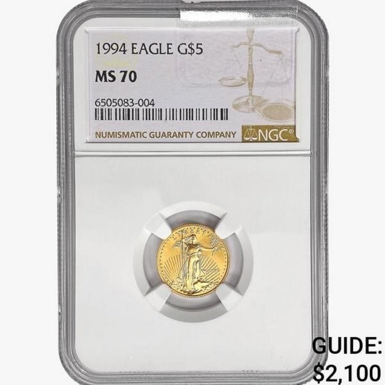 1994 $5 1/10oz. American Gold Eagle NGC MS70