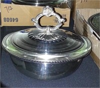 ROUND SILVER SERVING BOWL W/GLASS INSERT
