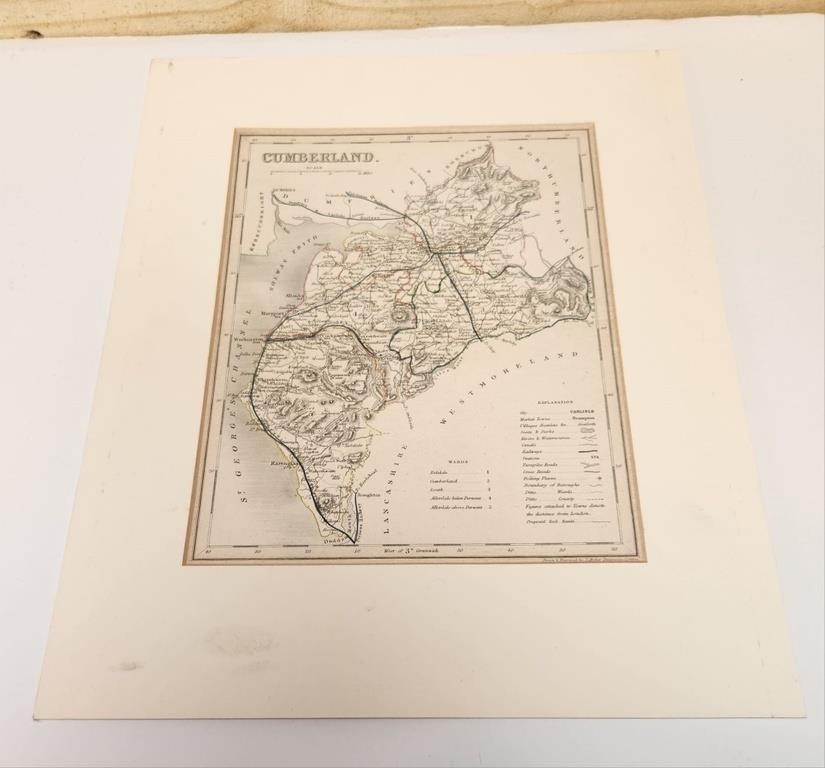 Circa 1840 Cumberland Map Engraving N. England