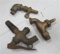 Antique gas valve and (2) Brass barrel spickets.
