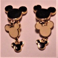 Vtg Black Cream Enamel Disney Mickey Mouse Earring