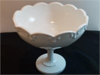 Pristine Opal Milk Glass Pedestal Compote. Large