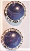Vtg Blue Marbleized Clip on Earrings