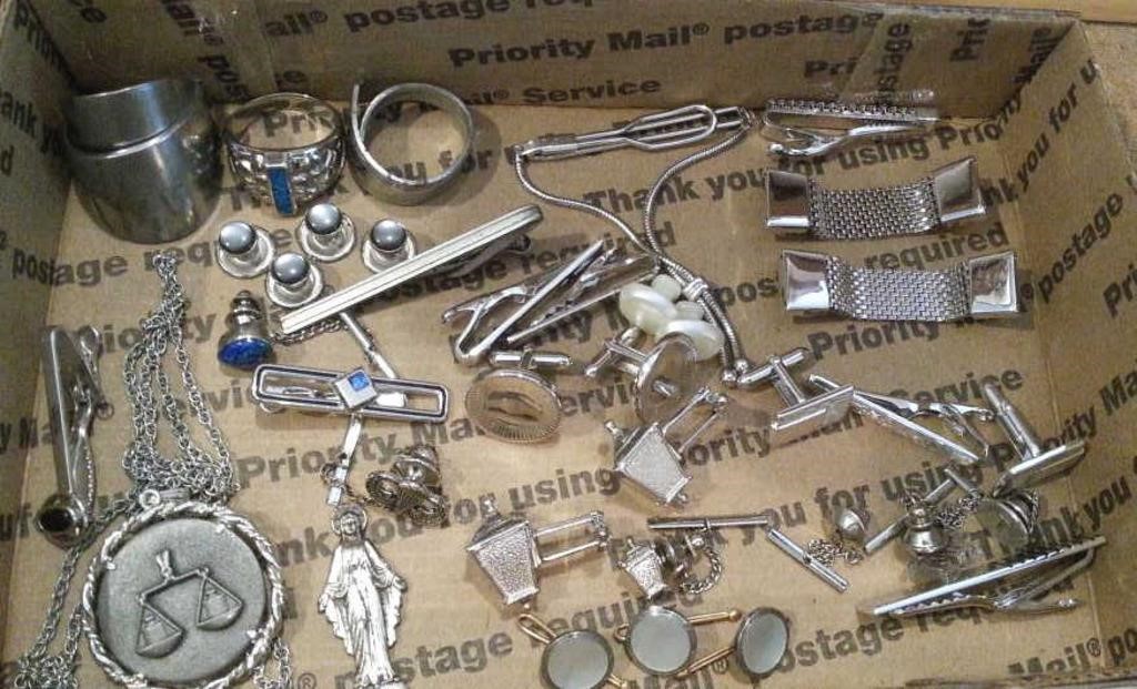 ASSTD SILVER TONE JEWELRY, RINGS, CUFF LINKS, &