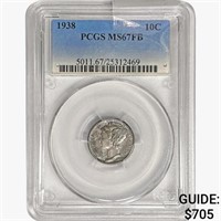 1938 Mercury Silver Dime PCGS MS67 FB