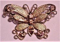 Vtg Butterfly Amber Rhinestones Glitter on Metal