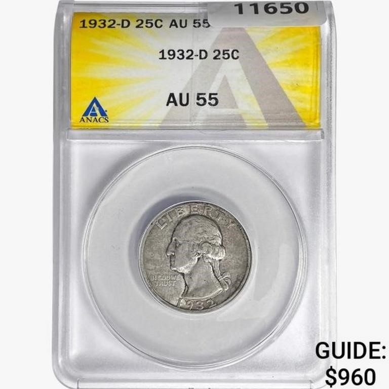 1932-D Washington Silver Quarter ANACS AU55