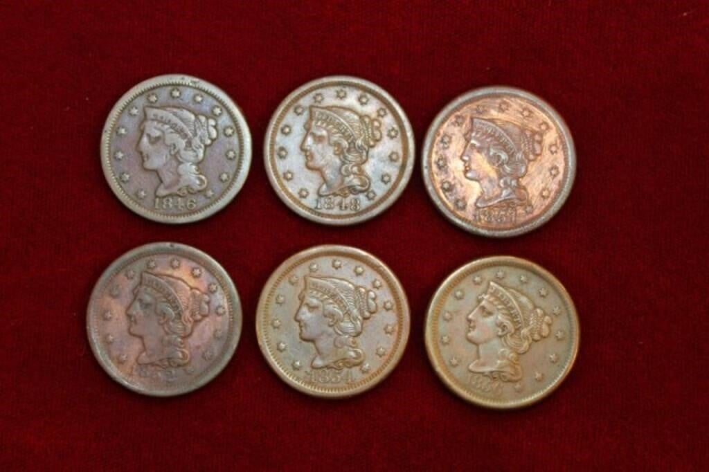 Large Cent Lot; 1846, 48, 51, 52, 54, 56