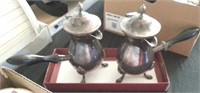2 PC SILVER PLATE FOOTED CHOCOLATE POTS