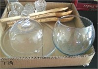 9 PC CUT CRYSTAL TOOTHPICK HOLDERS, WOODEN SPOONS&