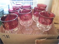 8 PC CLEAR GLASS/RUBY RED FOOTED GOBLETS