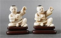 ANTIQUE IVORY CARVINGS, TWO CHINESE BOYS