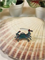 Fiesty Enamel Blue Crab Pin New Merch