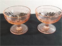 2pc Mayfair Open Pink Rose Glass Sherbet Goblets