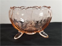1930s Lancaster Peach Rose Crystal 3-footed Bowl
