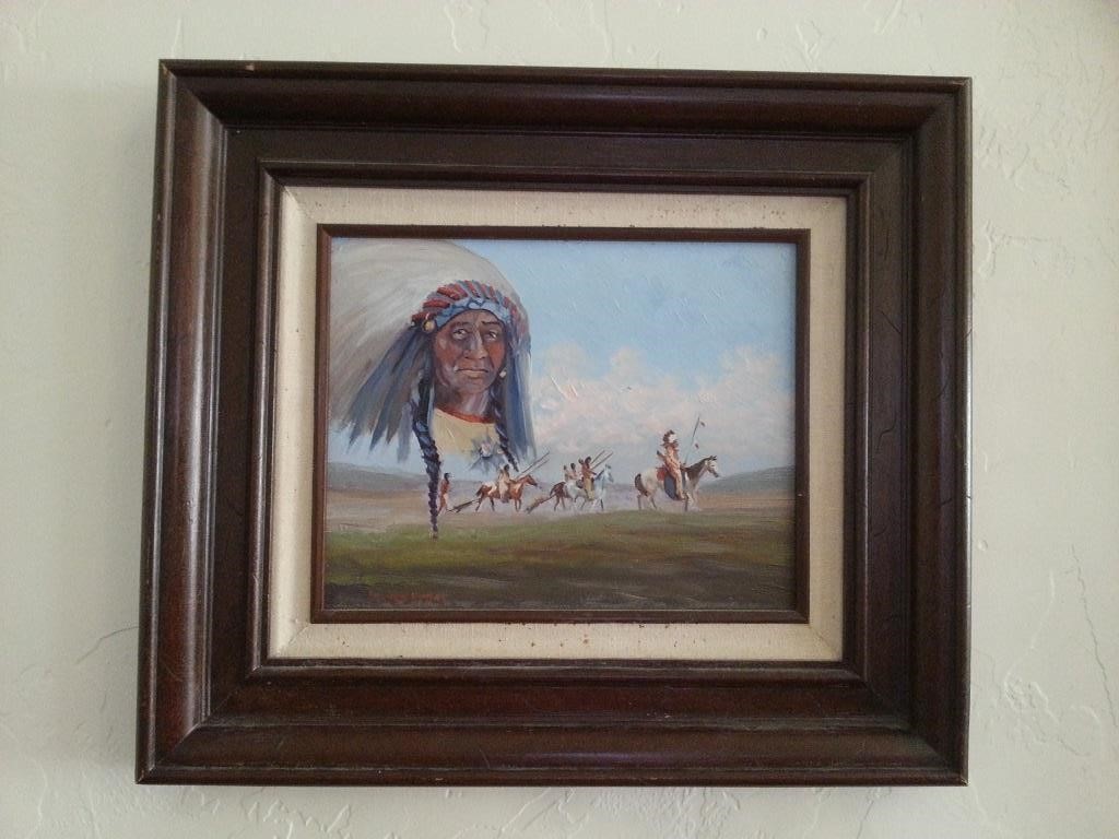 INDIAN WARRIOR PAINTING, SIGNED
