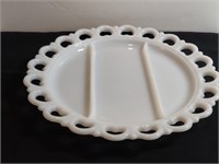 Colony Open Lace 3-section Divided Milk Glass