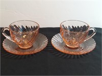 4pc Peach Rose Glass Teacup & Saucer Arcoroc