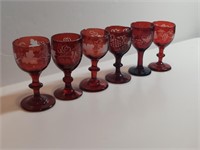 6pc Antique Bohemian Gold Ruby Red Flashed Cordial