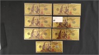 (7) Double Sided 24K $100 Gold Novelty Notes