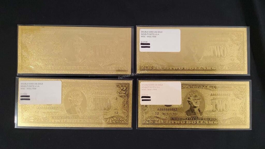 (4) USA Double Sided 24K Gold Novelty Notes
