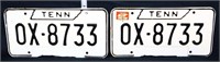 2 vintage TN license plates, 3 of 7 consecutive pr