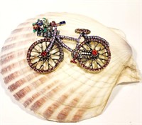 Bicycle Basket Brooch Flowers Gemstones NEW Merch